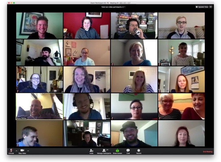 screen shot of a zoom meeting with 20 people on the screen